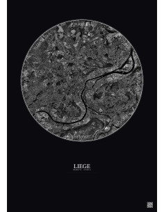 Affiche Liege – Poster vue satellite 6km N&B | Gravura – Fond foncé