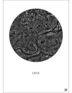 Affiche Liege – Poster vue satellite 6km N&B | Gravura – Fond clair