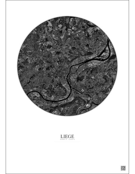 Liege Satellite View Poster 6km B&W | Gravura – Light background