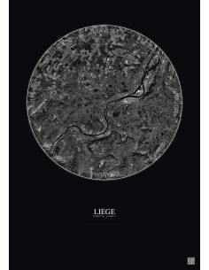 Affiche Liege – Poster vue satellite 10km N&B | Gravura – Fond foncé