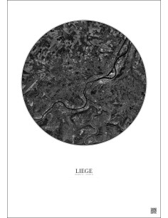 Affiche Liege – Poster vue satellite 10km N&B | Gravura – Fond clair