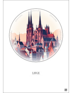Affiche Liege – Poster illustration vintage – Cathedrale Saint Paul De Liege | Gravura – Fond clair