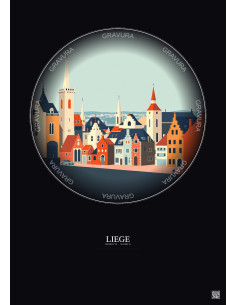 Affiche Liege – Poster illustration vintage – Liege | Gravura – Fond foncé