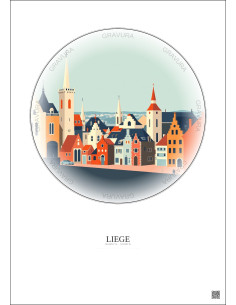Affiche Liege – Poster illustration vintage – Liege | Gravura – Fond clair