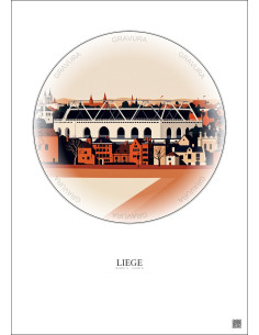 Affiche Liege – Poster illustration vintage – Stade Maurice Dufrasne | Gravura – Fond clair