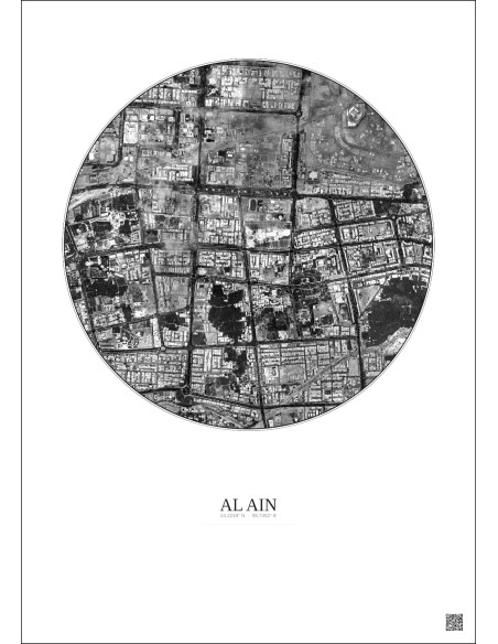 Al Ain Satellite View Poster 2.5km B&W | Gravura – Light background