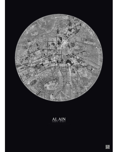 Al Ain Satellite View Poster 10km B&W | Gravura – Dark background