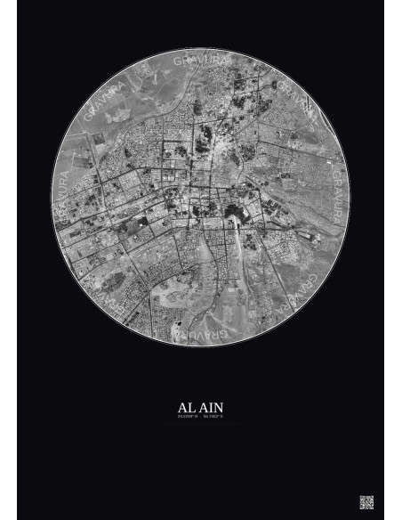 Al Ain Satellite View Poster 10km B&W | Gravura – Dark background
