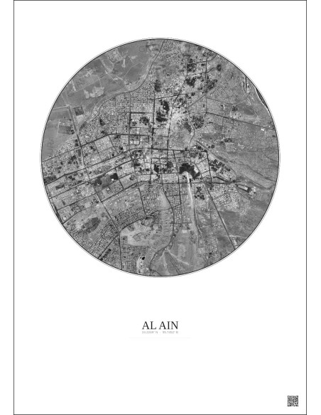 Al Ain Satellite View Poster 10km B&W | Gravura – Light background