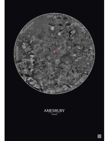 Amesbury - Vue satellite personnalisée 10 km · N&B · Fond foncé