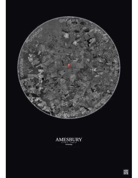 Amesbury - Vue satellite personnalisée 10 km · N&B · Fond foncé