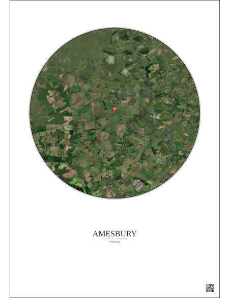 Amesbury - Vue satellite personnalisée 10 km · Couleur · Fond clair