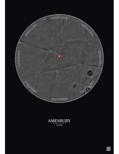 Amesbury - Vue satellite personnalisée 1 km · N&B · Fond foncé