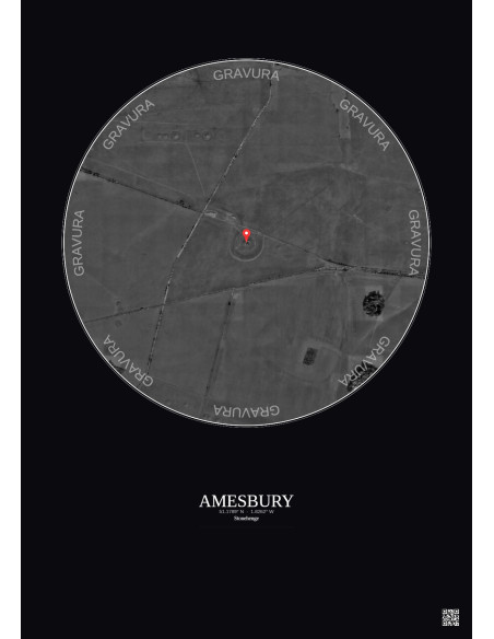 Amesbury - Vue satellite personnalisée 1 km · N&B · Fond foncé