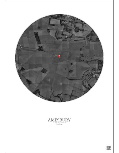 Amesbury - Vue satellite personnalisée 2.5 km · N&B · Fond clair