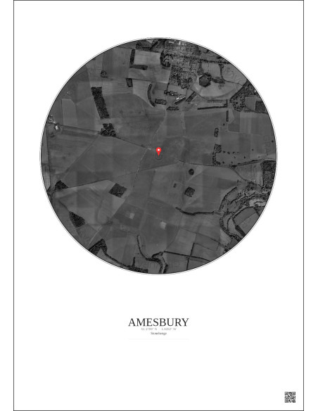 Amesbury - Vue satellite personnalisée 2.5 km · N&B · Fond clair