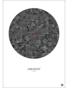 Amesbury - Vue satellite personnalisée 5 km · N&B · Fond clair