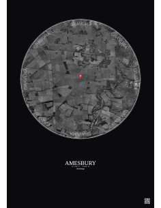 Amesbury - Vue satellite personnalisée 5 km · N&B · Fond foncé