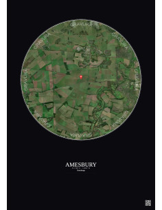 Amesbury - Vue satellite personnalisée 5 km · Couleur · Fond foncé