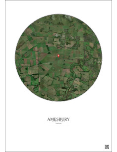 Amesbury - Vue satellite personnalisée 5 km · Couleur · Fond clair