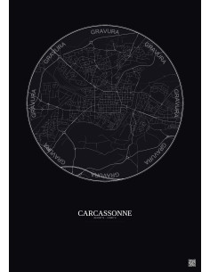 Carcassonne City Map Poster 2.5km | Gravura – Dark background