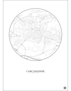 Carcassonne City Map Poster 2.5km | Gravura – Light background