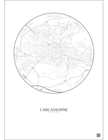 Carcassonne City Map Poster 2.5km | Gravura – Light background