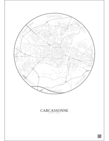 Carcassonne City Map Poster 2.5km | Gravura – Light background