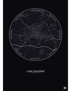 Carcassonne City Map Poster 5km | Gravura – Dark background