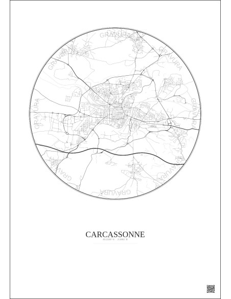 Carcassonne City Map Poster 5km | Gravura – Light background