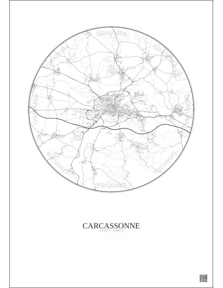 Carcassonne City Map Poster 10km | Gravura – Light background