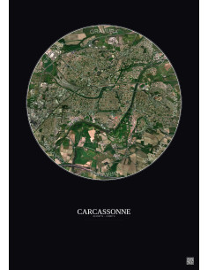 Carcassonne Satellite View Poster 2.5km Color | Gravura – Dark background