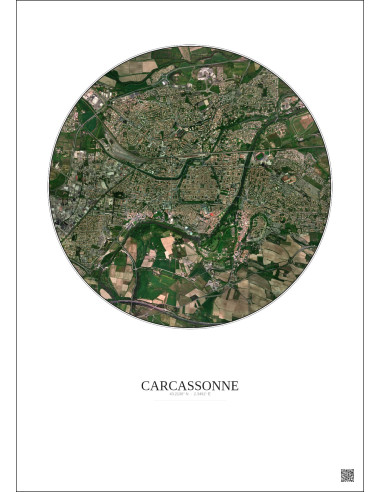 Affiche Carcassonne – Poster vue satellite 2.5km Couleur | Gravura – Fond clair