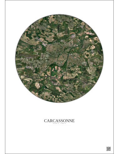 Carcassonne Satellite View Poster 5km Color | Gravura – Light background
