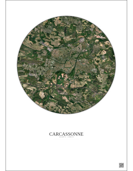 Carcassonne Satellite View Poster 5km Color | Gravura – Light background