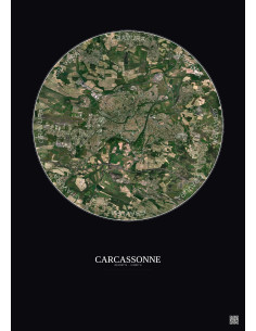 Carcassonne Satellite View Poster 5km Color | Gravura – Dark background