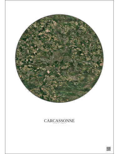 Affiche Carcassonne – Poster vue satellite 10km Couleur | Gravura – Fond clair