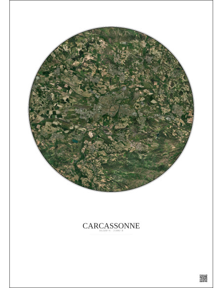 Affiche Carcassonne – Poster vue satellite 10km Couleur | Gravura – Fond clair