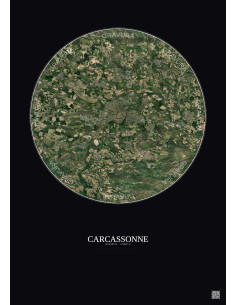 Carcassonne Satellite View Poster 10km Color | Gravura – Dark background