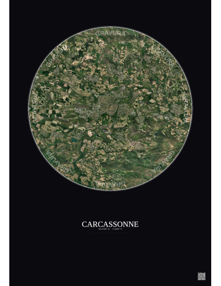 Carcassonne Satellite View Poster 10km Color | Gravura – Dark background