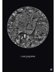 Carcassonne Satellite View Poster 2.5km B&W | Gravura – Dark background