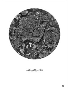 Carcassonne Satellite View Poster 2.5km B&W | Gravura – Light background