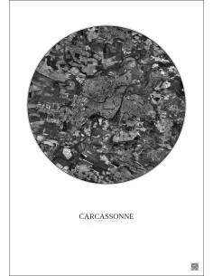 Carcassonne Satellite View Poster 5km B&W | Gravura – Light background