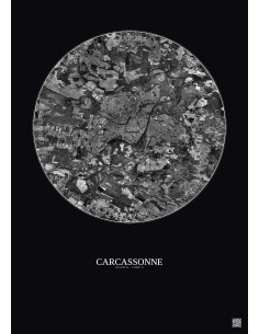 Carcassonne Satellite View Poster 5km B&W | Gravura – Dark background