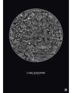 Carcassonne Satellite View Poster 10km B&W | Gravura – Dark background