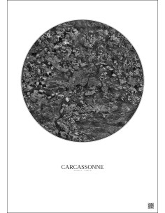 Carcassonne Satellite View Poster 10km B&W | Gravura – Light background