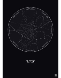 Affiche Provins – Poster carte de ville 2.5km | Gravura – Fond foncé