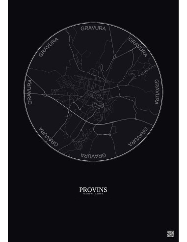 Affiche Provins – Poster carte de ville 2.5km | Gravura – Fond foncé