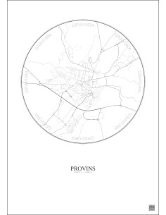 Affiche Provins – Poster carte de ville 2.5km | Gravura – Fond clair