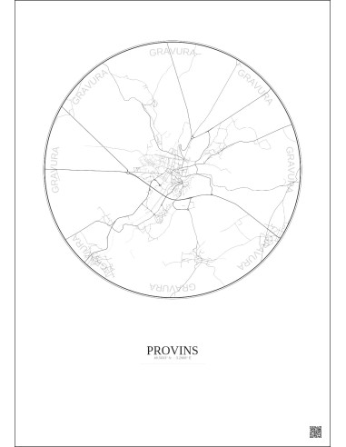 Affiche Provins – Poster carte de ville 5km | Gravura – Fond clair